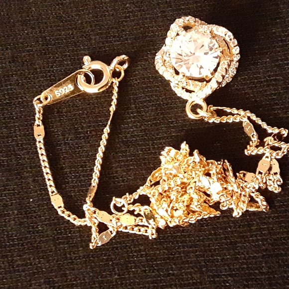 925 Silver Moissanite Necklace in Gold Tone - Picture 9 of 9